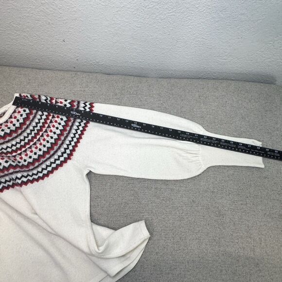 Charter Club Sweater Women L Ivory Cashmere Fair Isle Blouson Sleeve Holidays - Picture 5 of 9